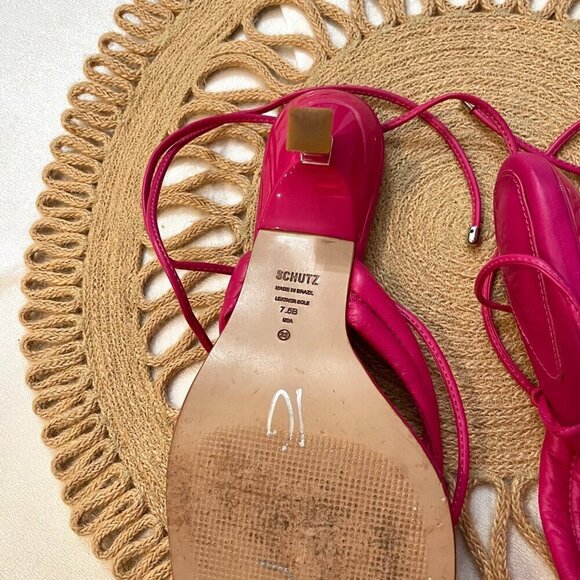 Schutz S-Meghan Mid Hot Pink Translucent Strap Ankle Lace Up Heel Sandals 7.5 - Picture 7 of 11